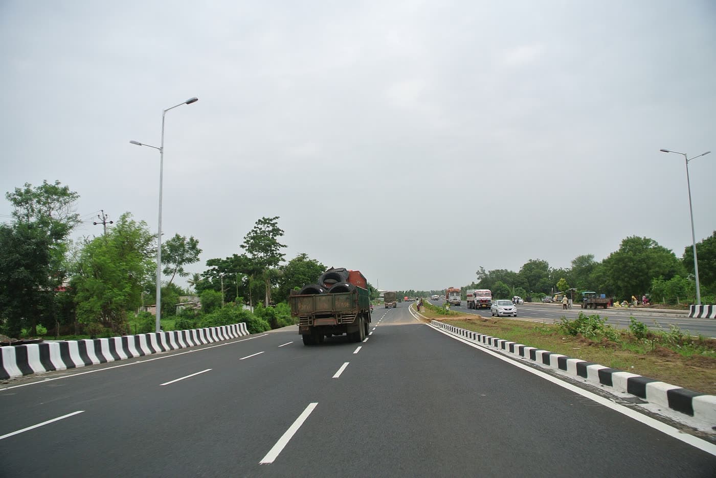 Freight truck traveling on a highway